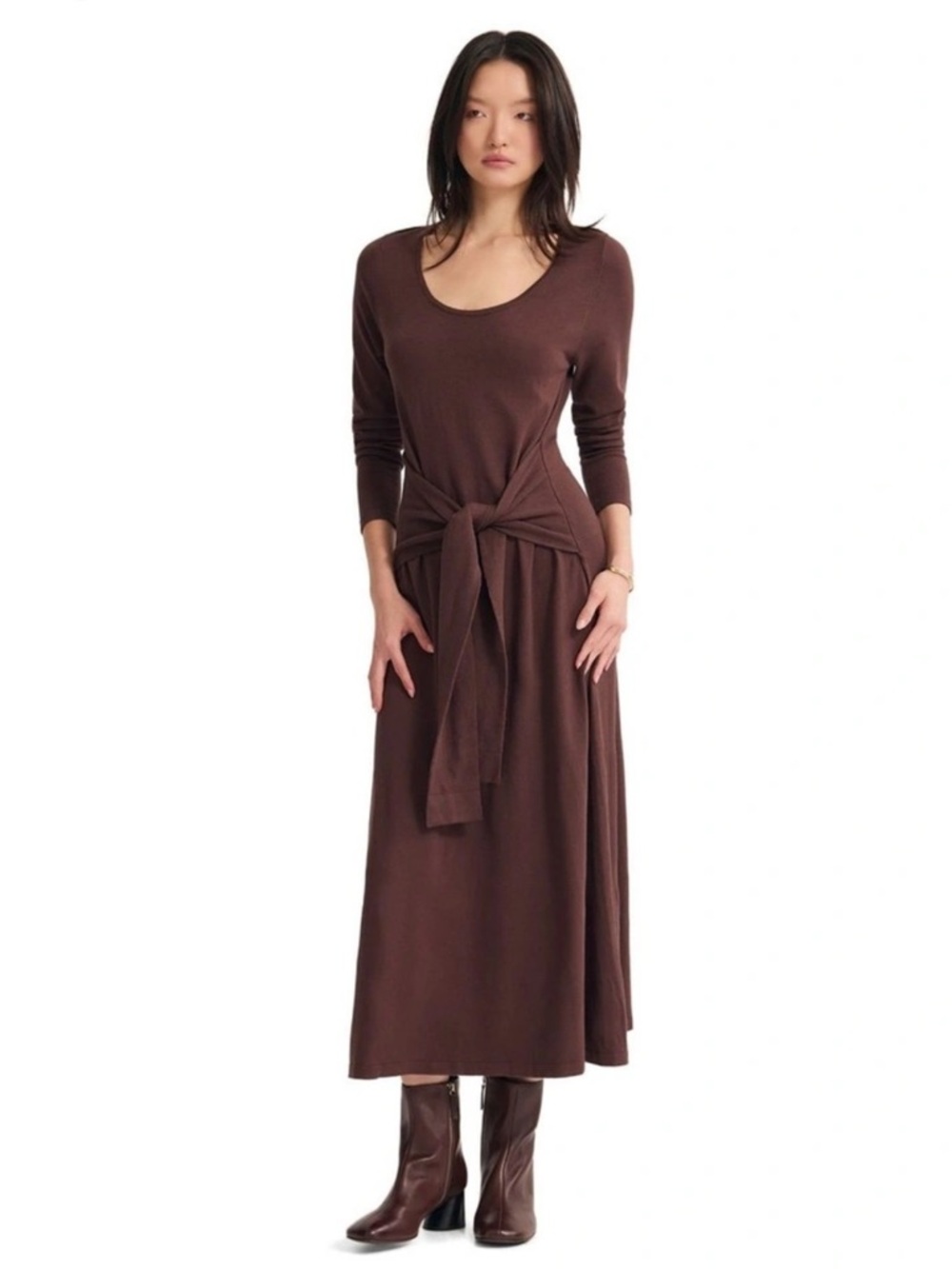Liz Lange Chocolate Brown Maxi Tie-Waist Knit Dress size Large NWT